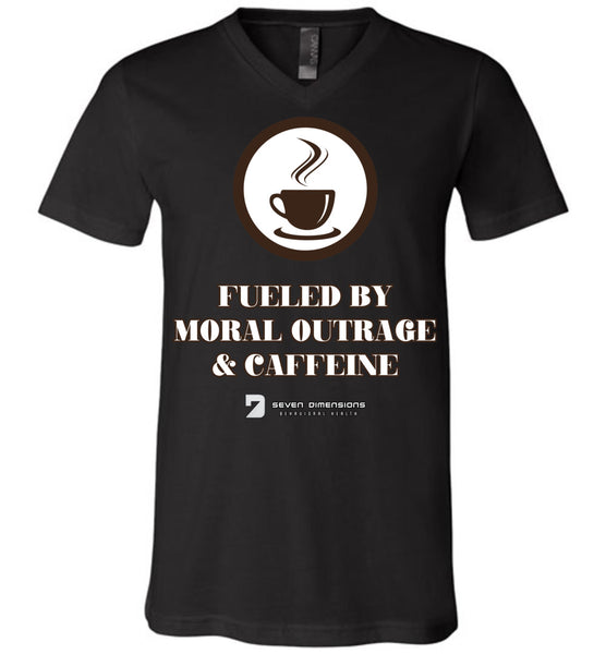 Seven Dimensions - Fueled By Moral Outrage & Caffeine - Canvas Unisex V-Neck T-Shirt