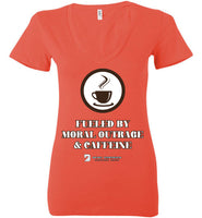 Seven Dimensions - Fueled By Moral Outrage & Caffeine - Bella Ladies Deep V-Neck