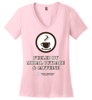 Seven Dimensions - Fueled By Moral Outrage & Caffeine - District Made Ladies Perfect Weight V-Neck