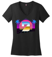Seven Dimensions - Hot Retro - District Made Ladies Perfect Weight V-Neck