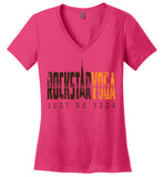 Rockstar Yoga Retro 02 - District Made Ladies Perfect Weight V-Neck