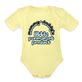 Mommy & Daddy's Little Permanent Product - Blue - Organic Short Sleeve Baby Bodysuit - washed yellow