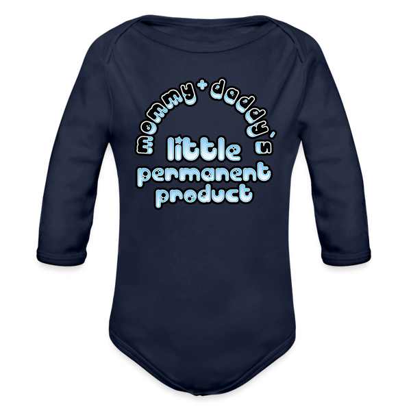Mommy & Daddy's Little Permanent Product - Blue - Organic Long Sleeve Baby Bodysuit - dark navy