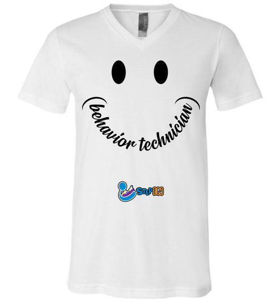 Step In Autism - Smiley Behavior Technician - Canvas Unisex V-Neck T-Shirt