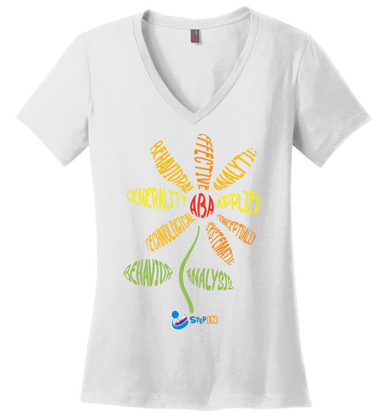 Step In Autism - ABA Flower - District Made Ladies Perfect Weight V-Neck