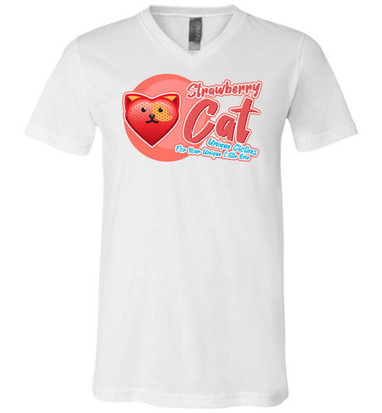 Strawberry Cat - Lifestyle - Canvas Unisex V-Neck T-Shirt