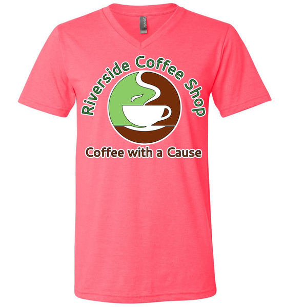 Riverside Coffee Shop - Canvas Unisex V-Neck T-Shirt