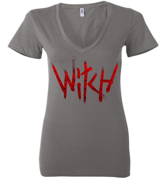 Witch - Red Text Ladies Deep V-Neck