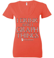 I Drink & Know Things - Bella Ladies Deep V-Neck Coral / S