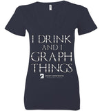 I Drink & Know Things - Bella Ladies Deep V-Neck Navy / S