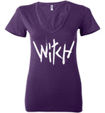 Witch - White Text Ladies Deep V-Neck