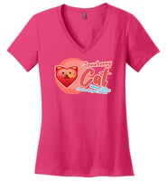 Strawberry Cat - Lifestyle - District Made Ladies Perfect Weight V-Neck