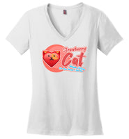 Strawberry Cat - Lifestyle - District Made Ladies Perfect Weight V-Neck