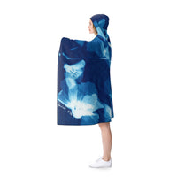 Prussian Bleu - Cyanotype Flowers In Water - Hooded Blanket