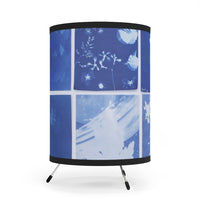 Prussian Bleu - Cyanotype Collage - Tripod Lamp with High-Res Printed Shade, US/CA plug